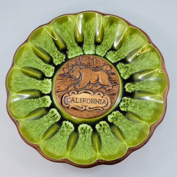 California Treasure Craft Plate California USA Retro Drip Glaze Avocado Green - Picture 1 of 10